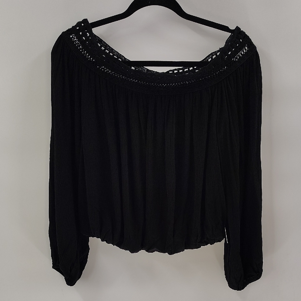 Lulus Crop Top Size Xl Long Sleeve Black Lace Collar Mix Material Nwt